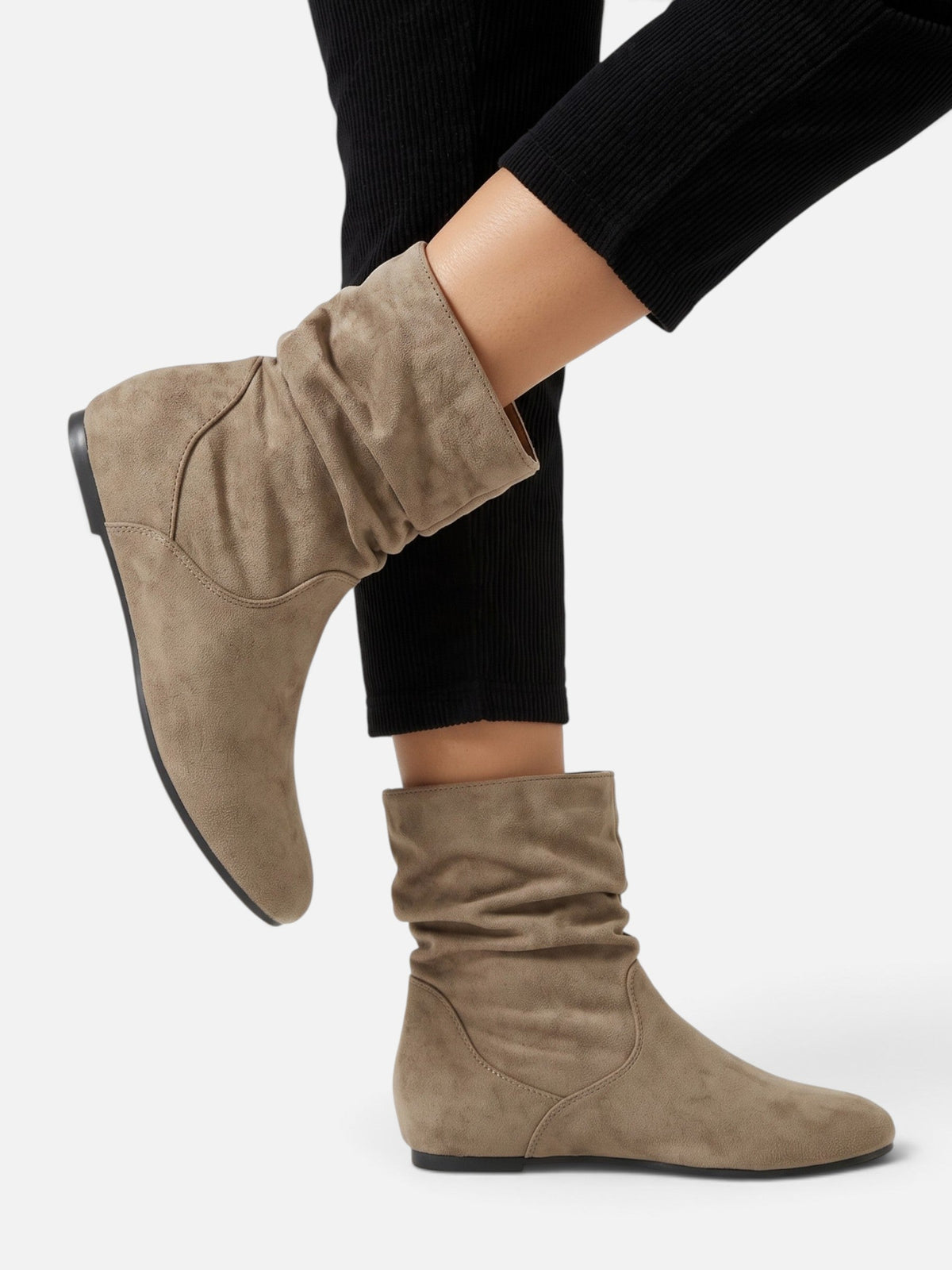 Slouchy suede-look mid-calf boots for women