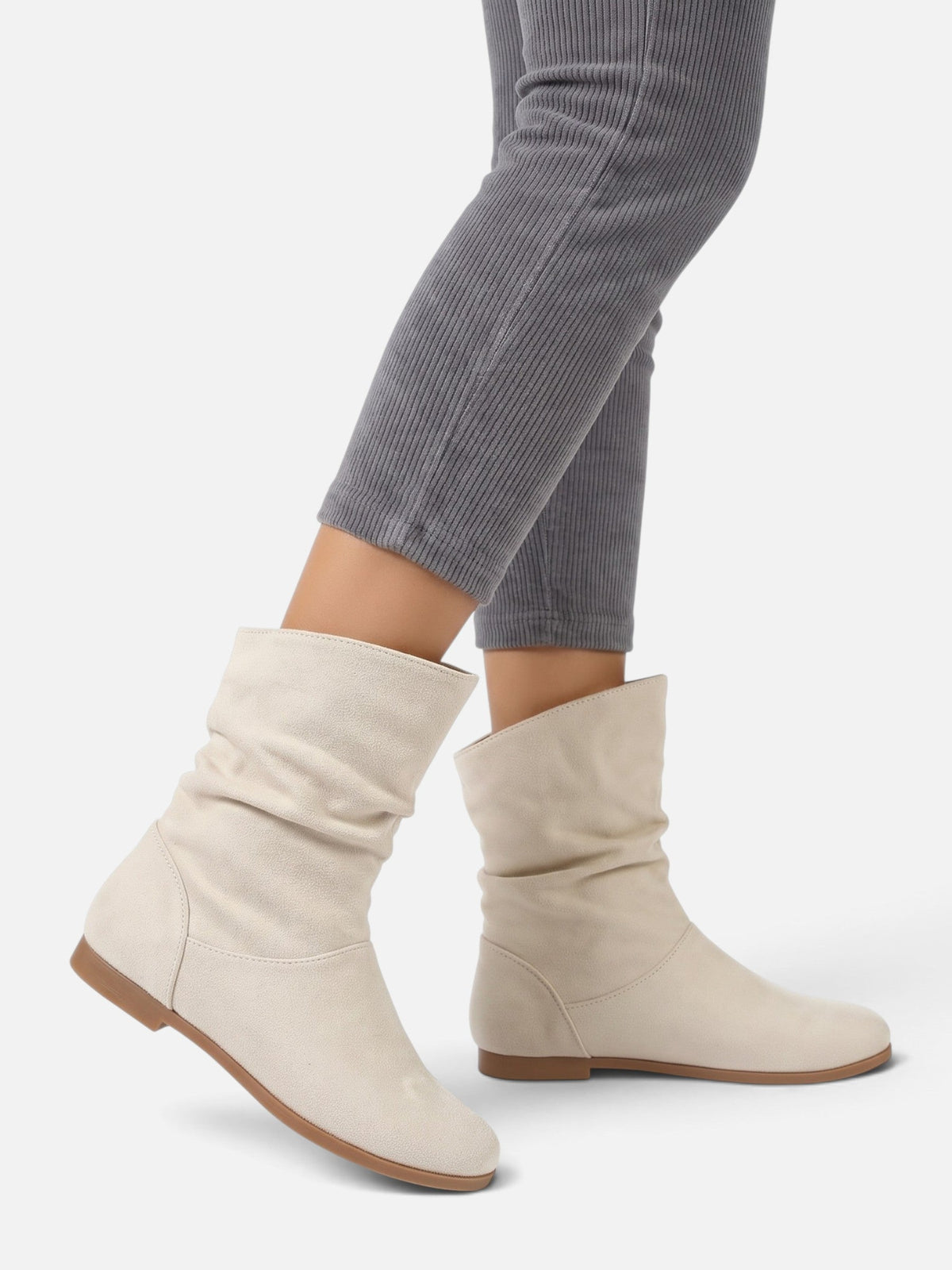 Slouchy suede-look mid-calf boots for women
