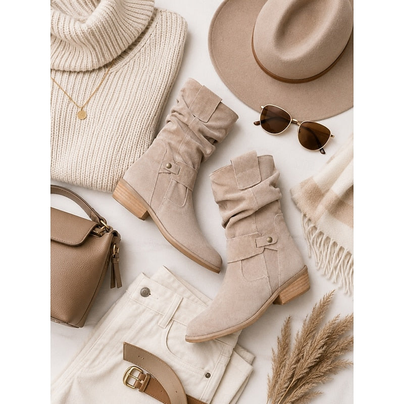 Buckled ankle slouch boots for women