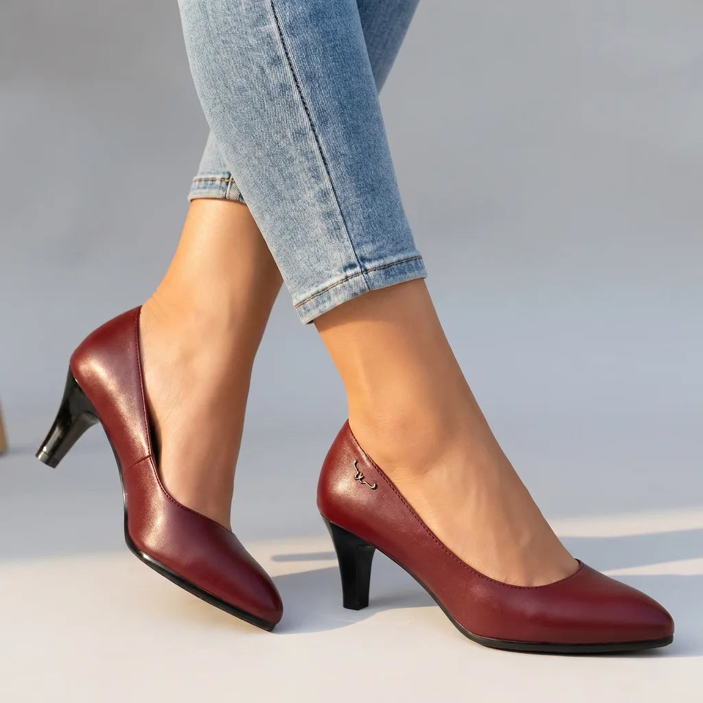 mid heel pumps red for women