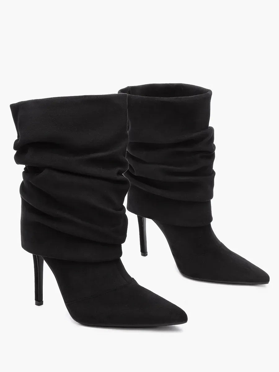 Suede-look stiletto ankle slouch boots for women