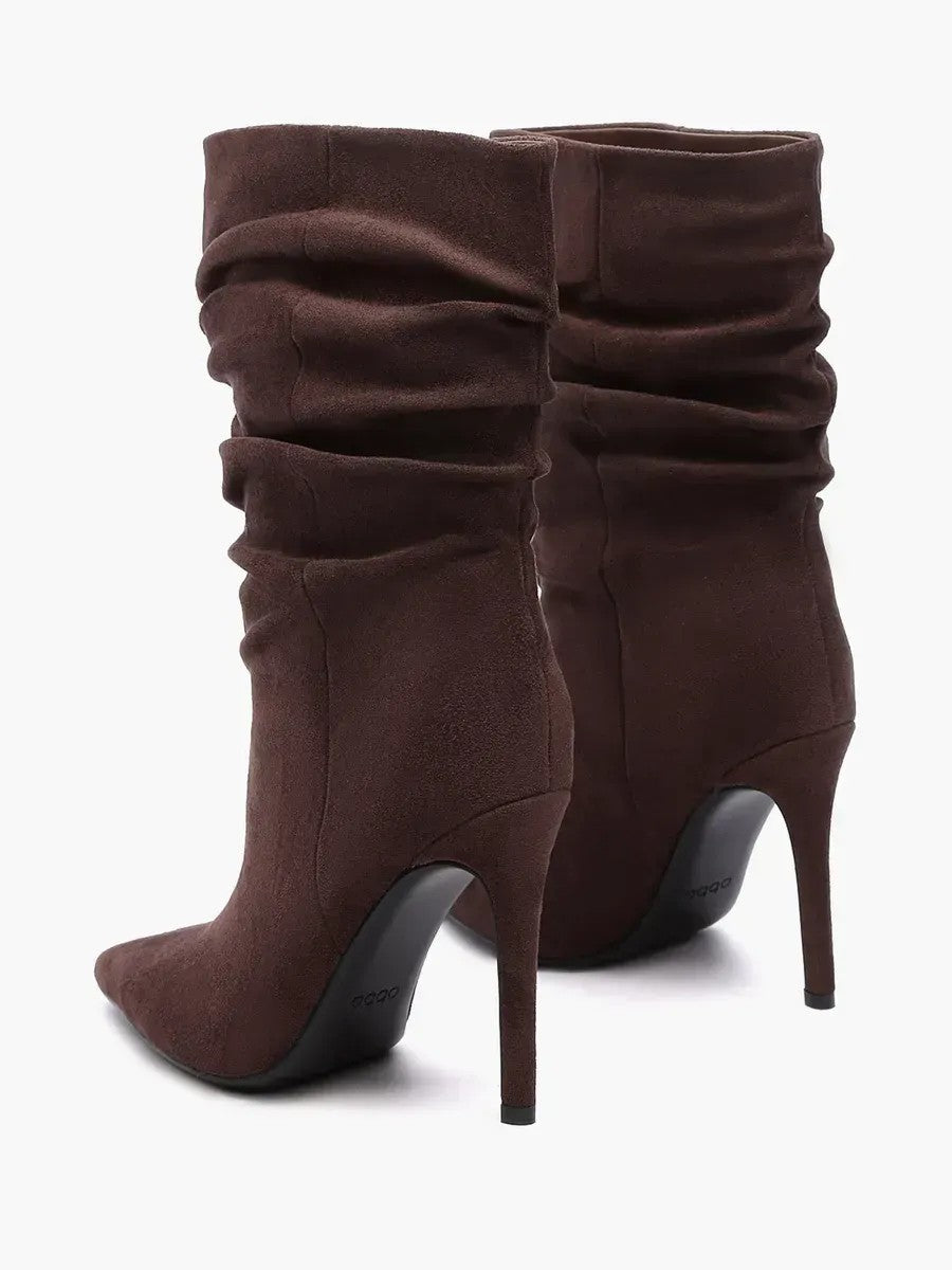 Suede-look stiletto ankle slouch boots for women