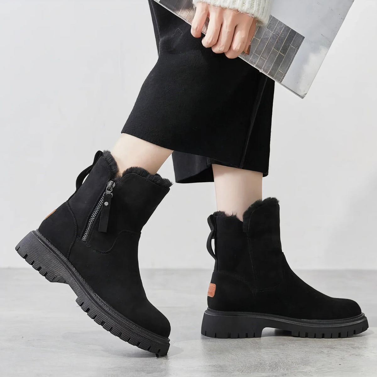 mid-calf shearling snow boots for women