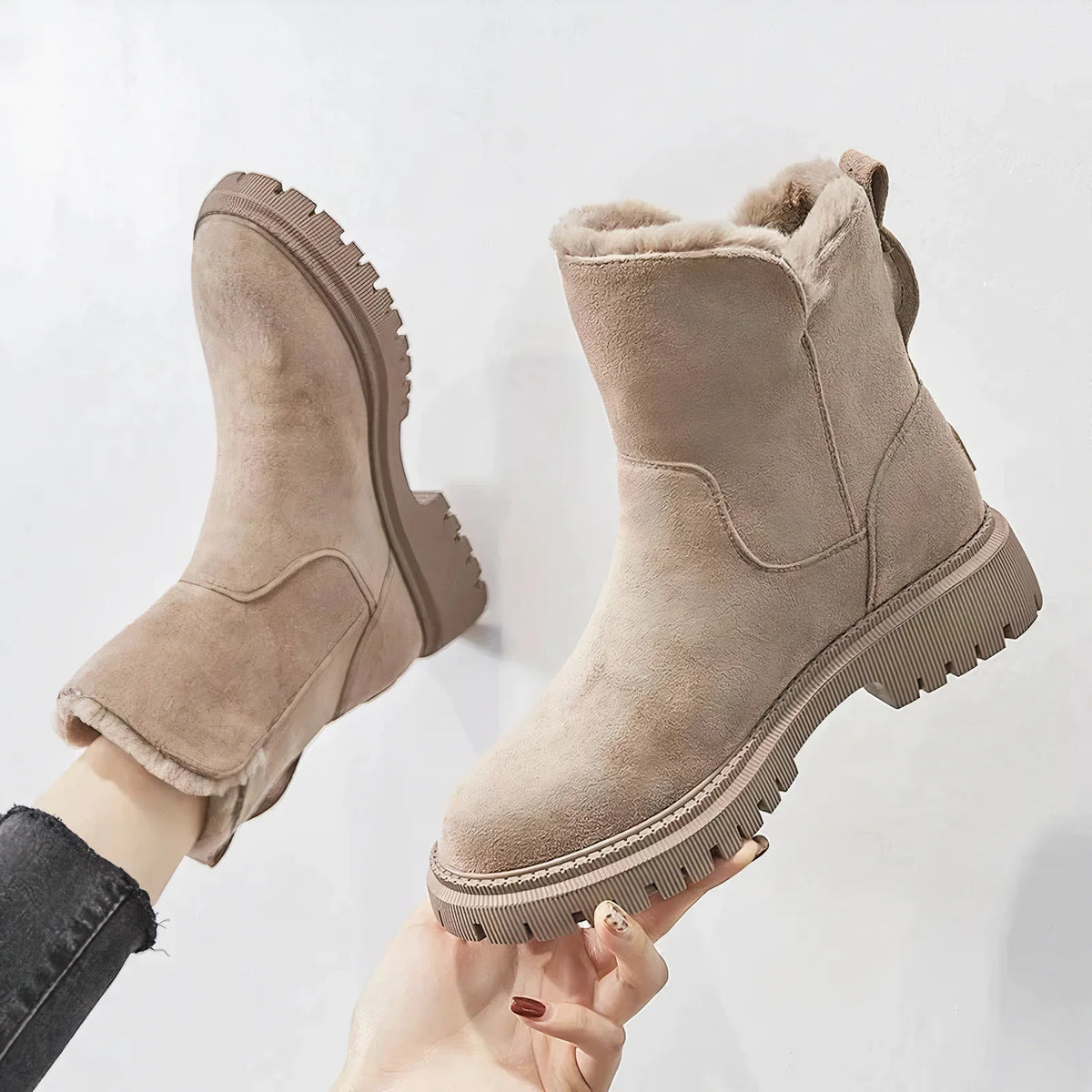 mid-calf shearling snow boots for women