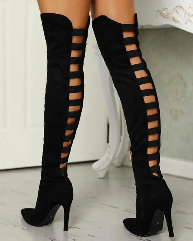 cut out thigh high boots for women