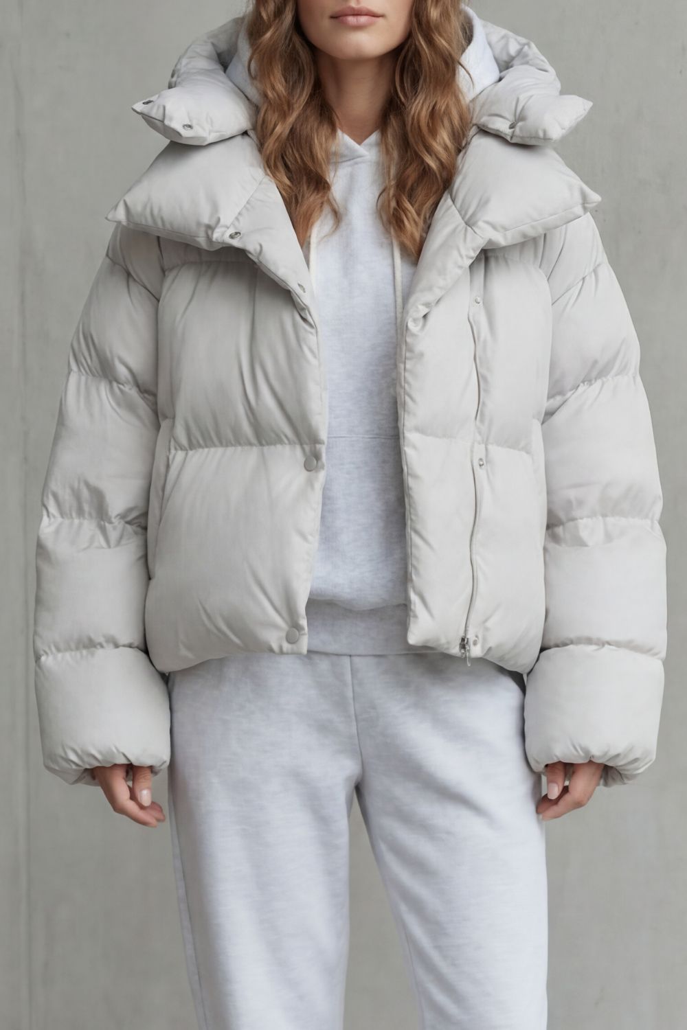 Oversized collar cropped puffer jacket for women