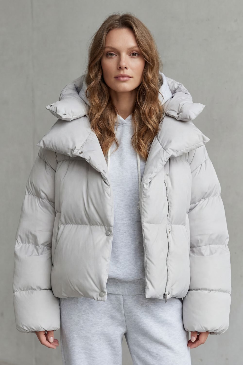 Oversized collar cropped puffer jacket for women