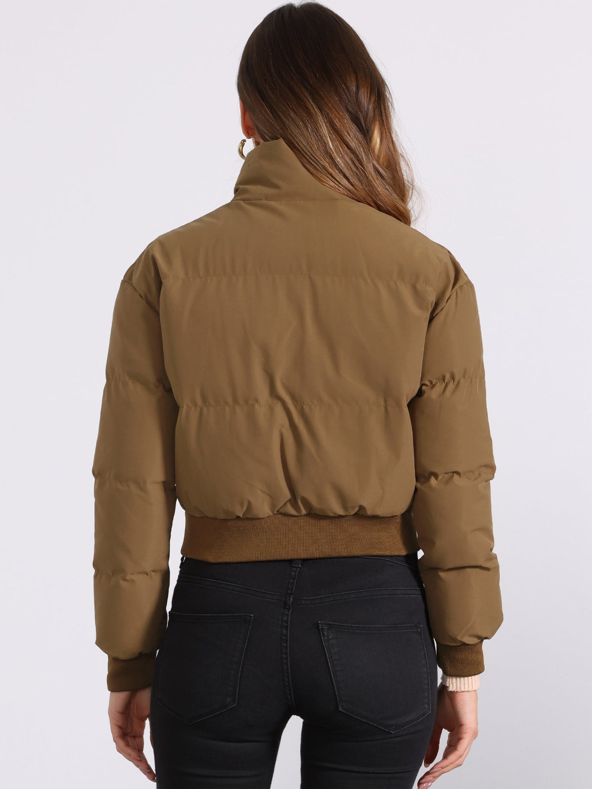 Padded cropped bomber jacket for women in red, beige, black, brown, dark yellow or green