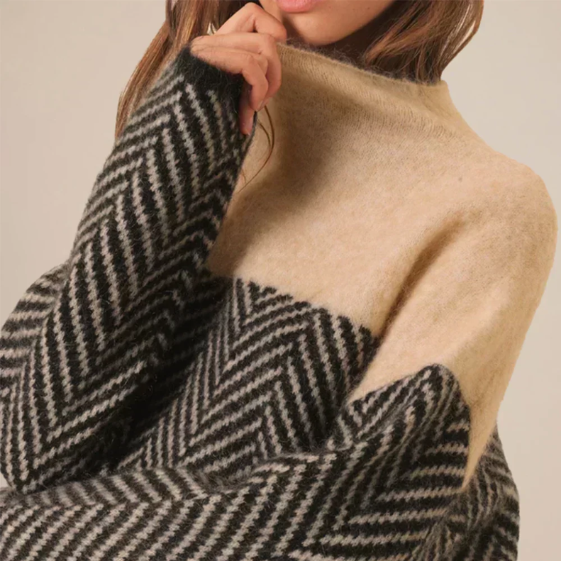 Herringbone turtleneck sweater for women