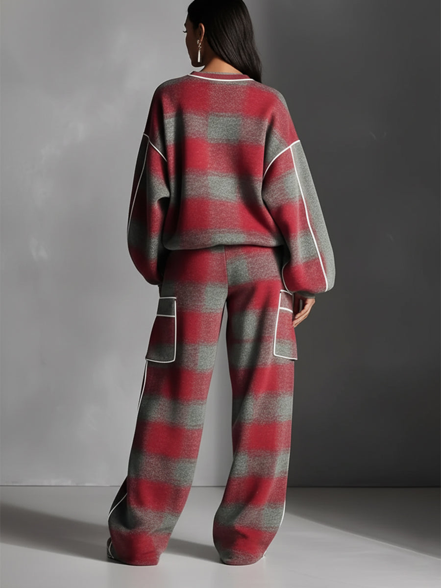 Piped sweatshirt and cargo-pocket pant set for women