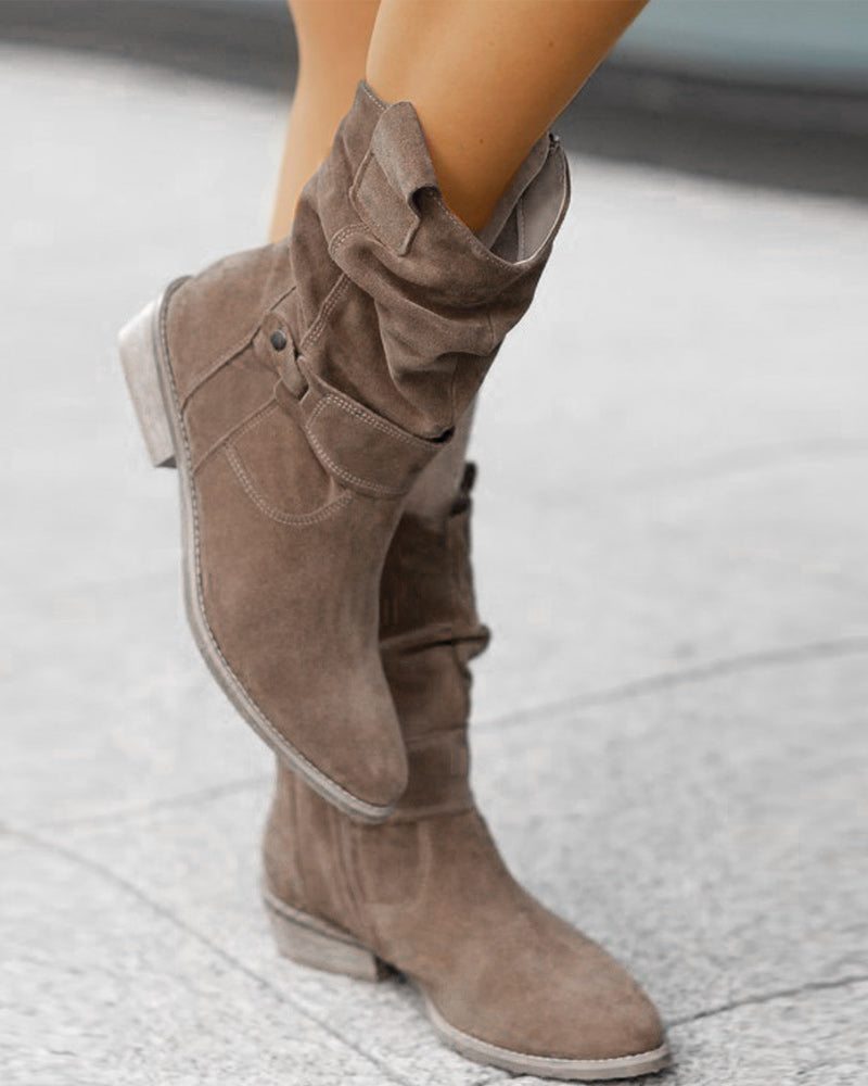 Slouchy pointed toe suede-look boots for women