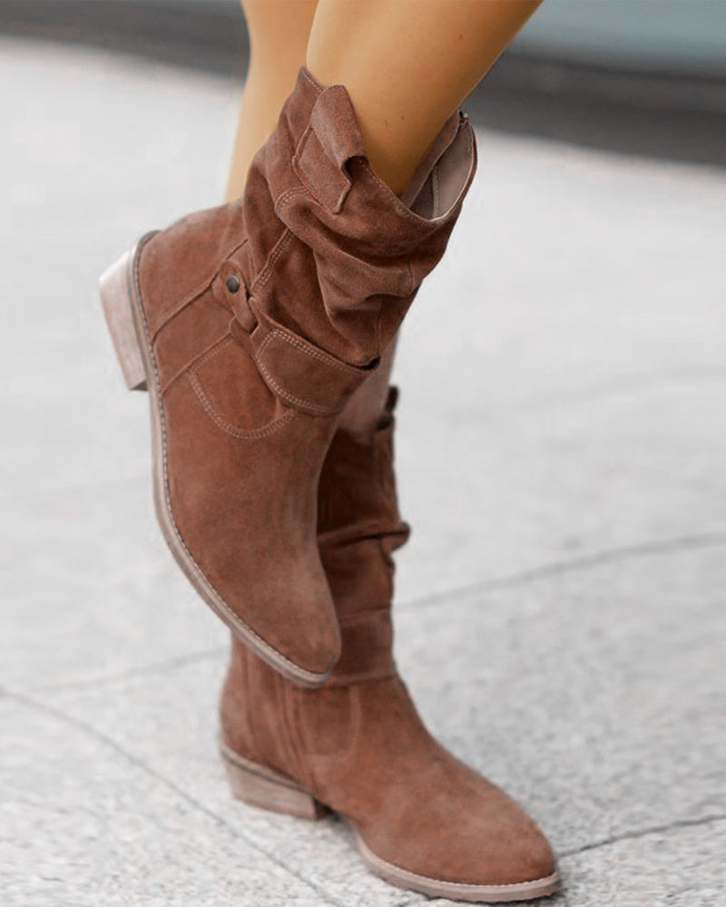 Slouchy pointed toe suede-look boots for women