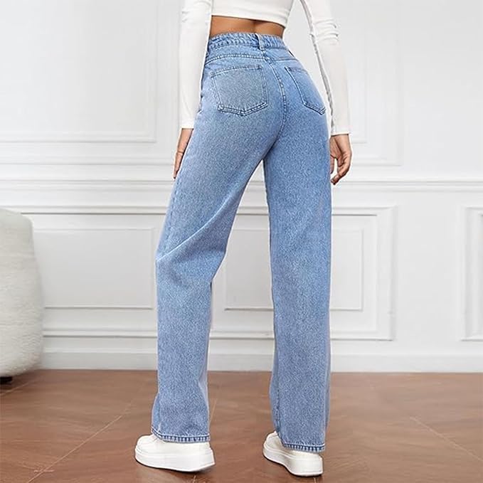 Baggy straight wide leg jeans for women