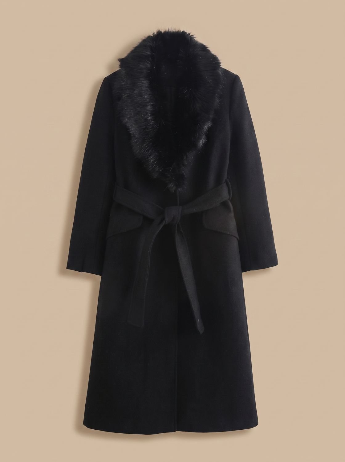 Faux fur longline belted coat for women