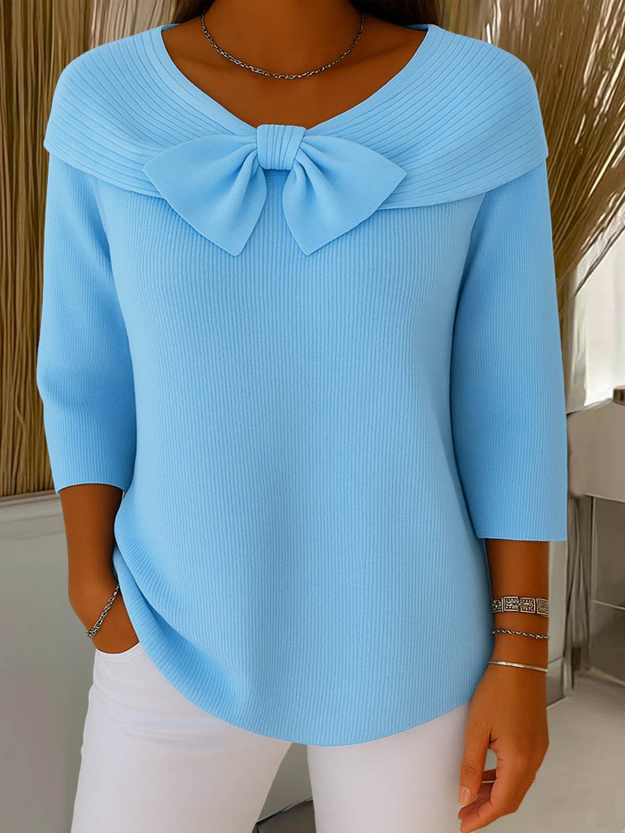 Bow-detail ribbed knitted sweater for women
