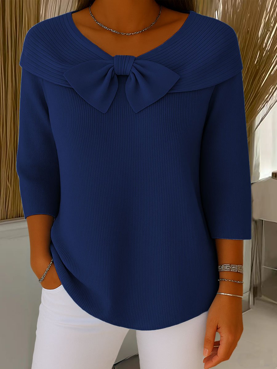 Bow-detail ribbed knitted sweater for women