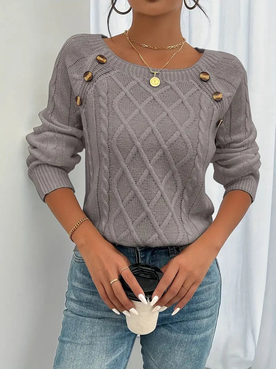 Cable knitted sweater with button detail for women