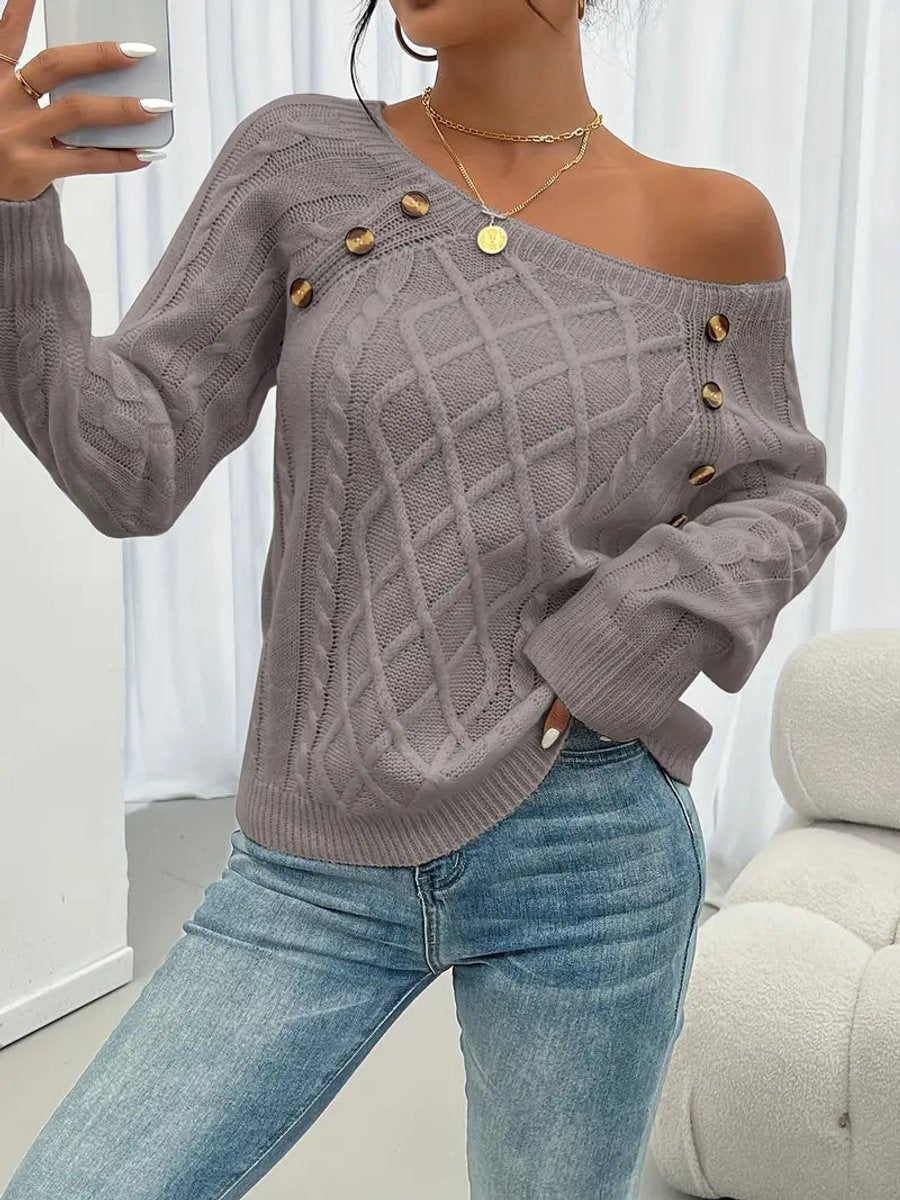 Cable knitted sweater with button detail for women