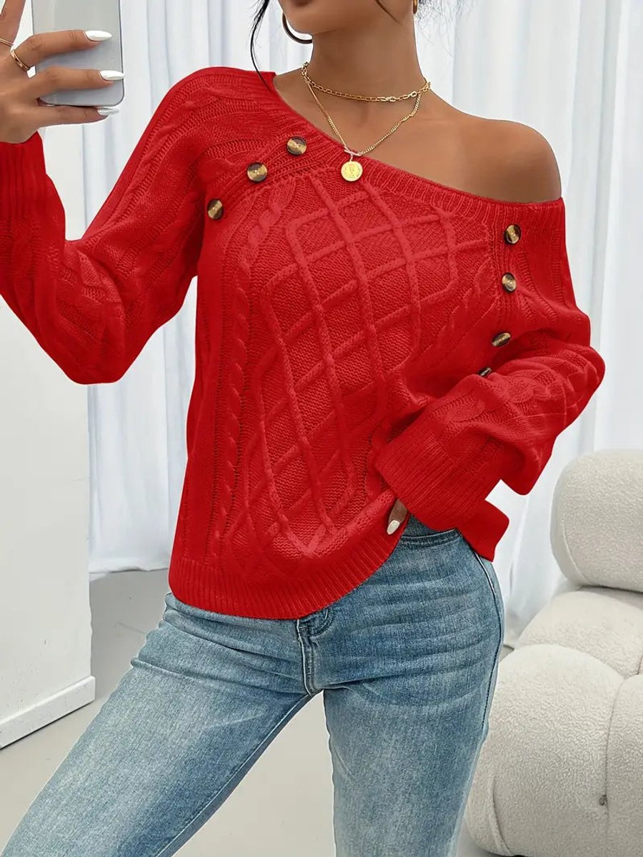 Cable knitted sweater with button detail for women