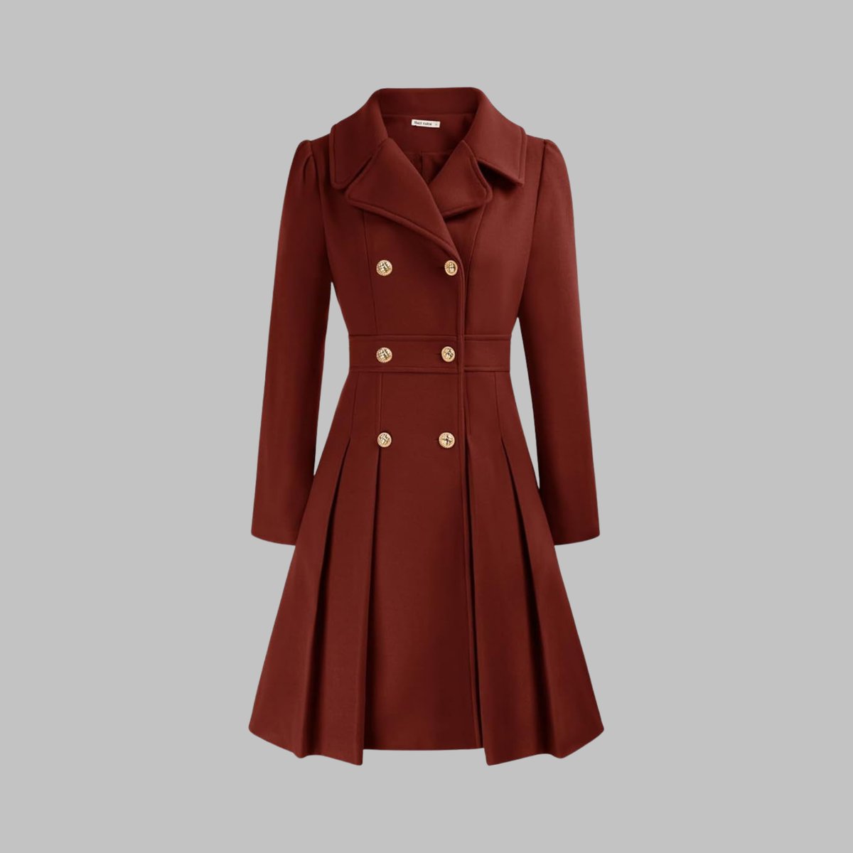 Double-breasted pleated peplum coat for women