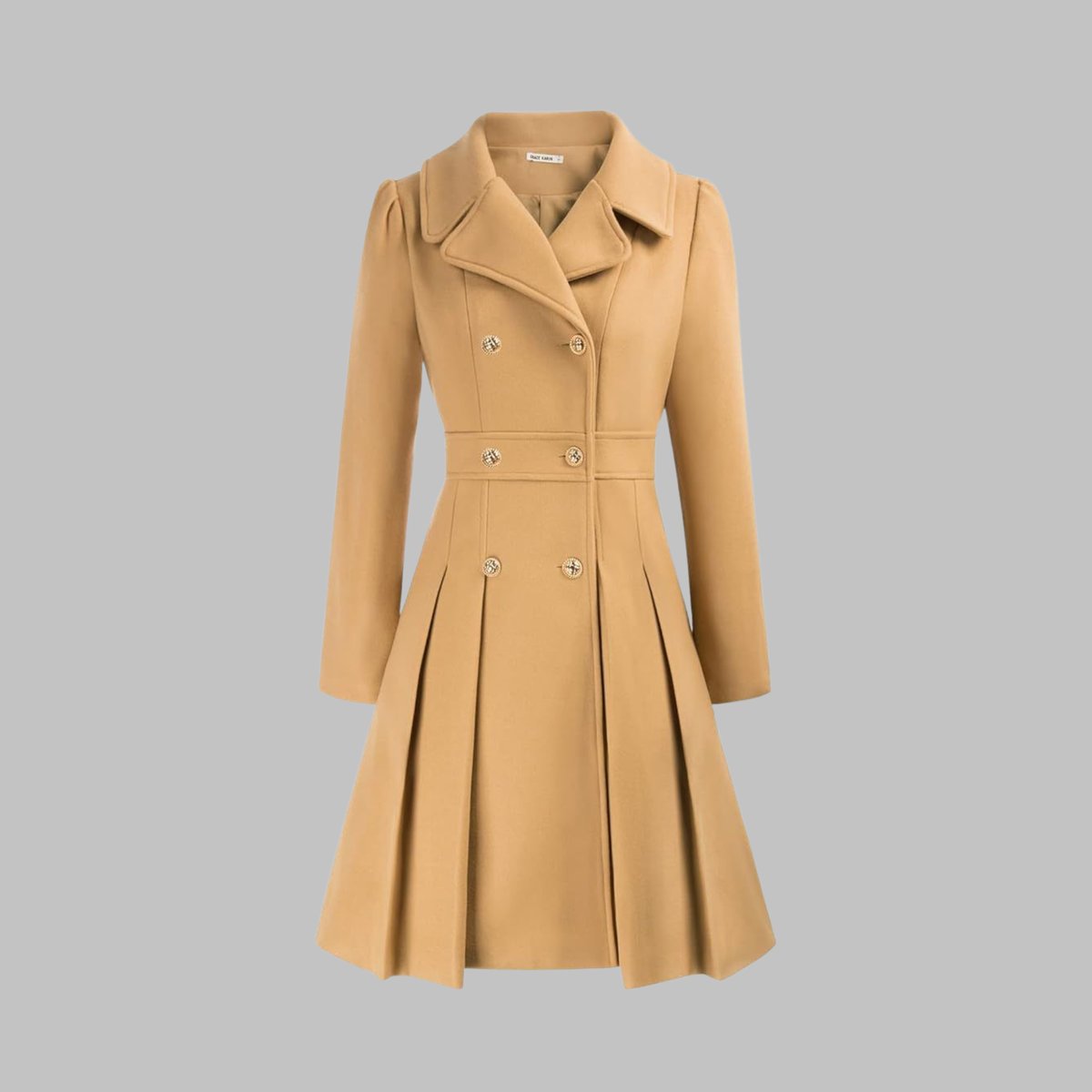 Double-breasted pleated peplum coat for women