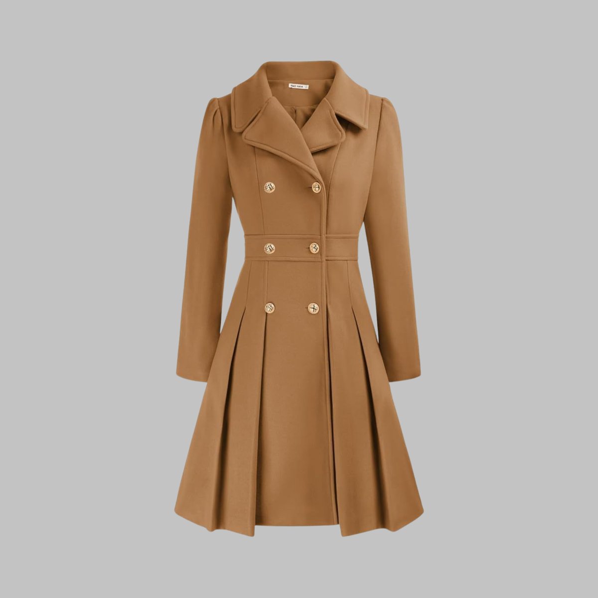 Double-breasted pleated peplum coat for women
