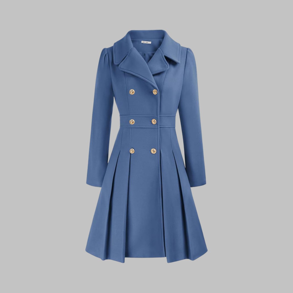 Double-breasted pleated peplum coat for women
