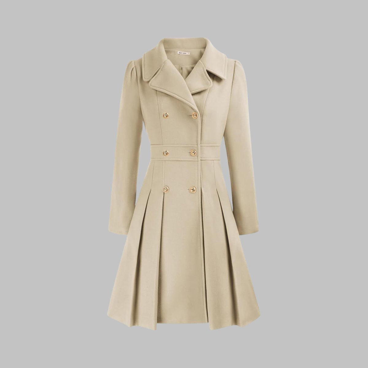 Double-breasted pleated peplum coat for women