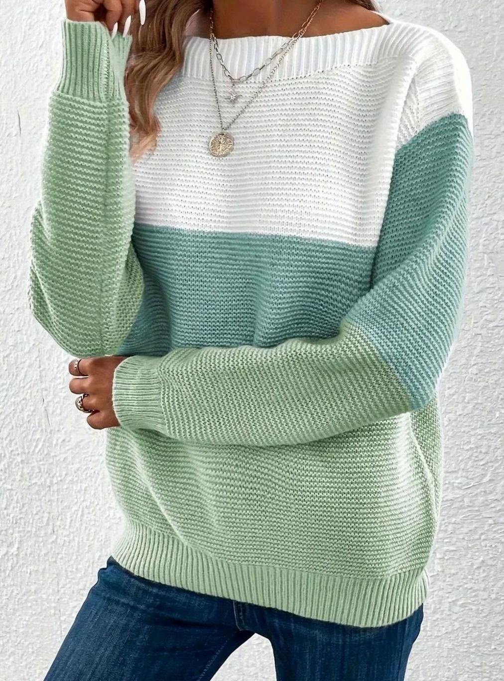 Color block turtleneck knitted sweater for women