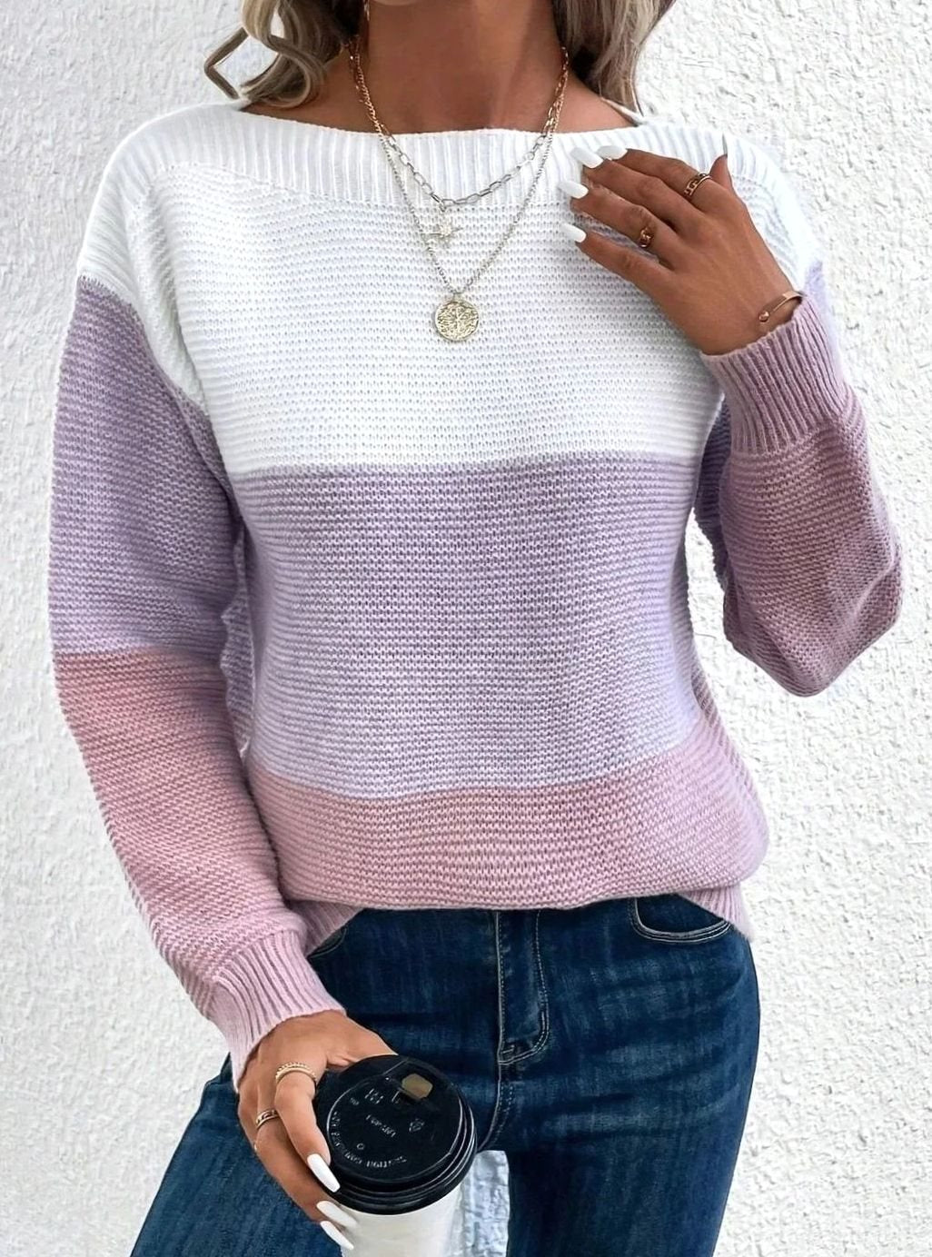 Color block turtleneck knitted sweater for women