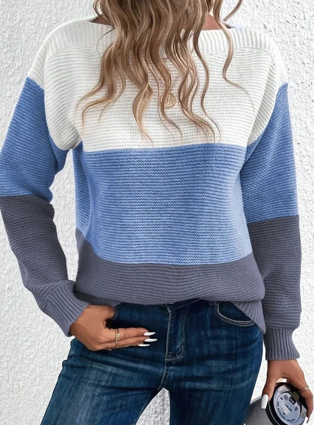 Color block turtleneck knitted sweater for women
