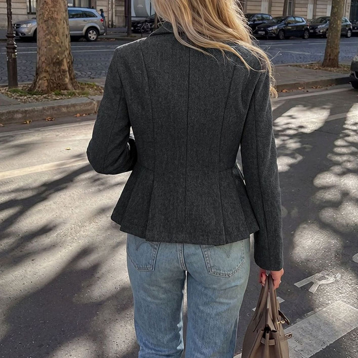 Notch lapel double-breasted peplum blazer for women