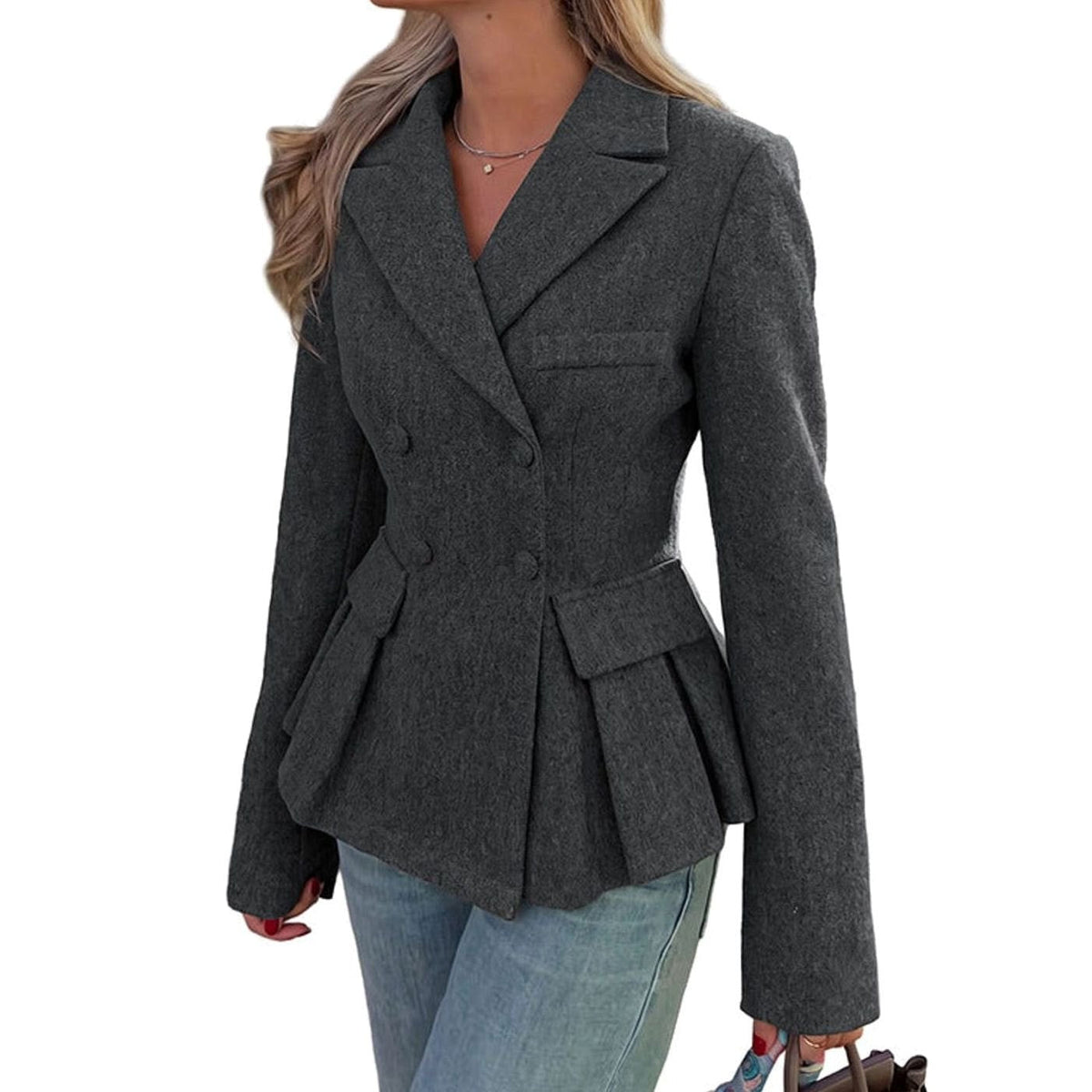 Notch lapel double-breasted peplum blazer for women