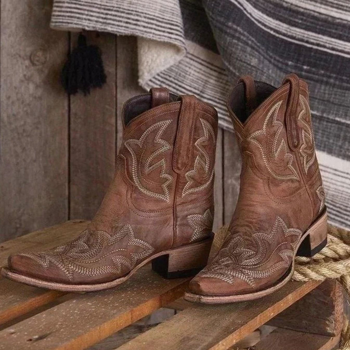 Embroidered ankle cowboy boots for women