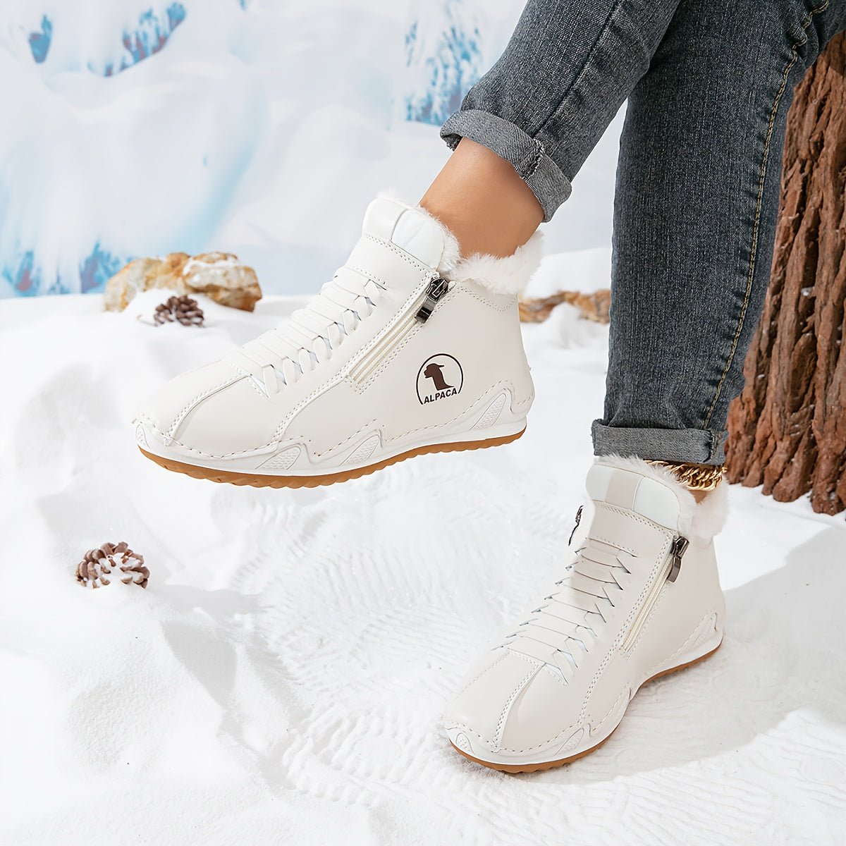 Side-zip plush-lined ankle snow boots for women
