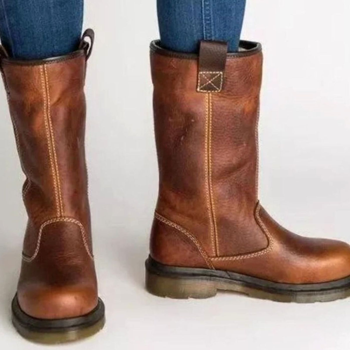 Fleece-cuff mid-calf snow boots in brown for women