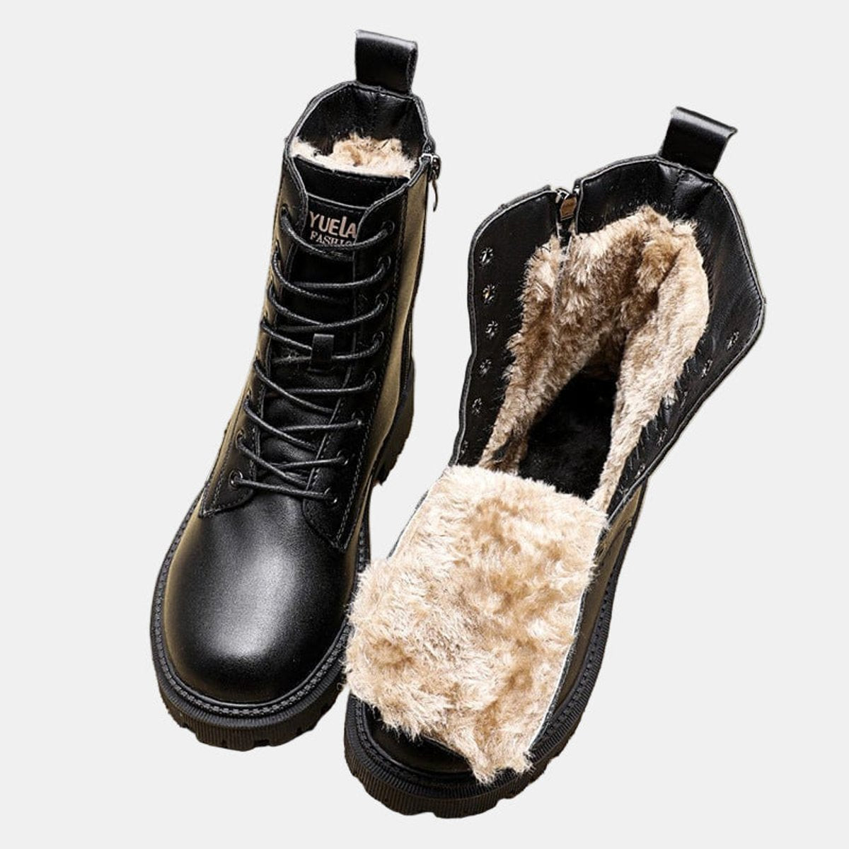 Leather-look lace-up snow boots for women