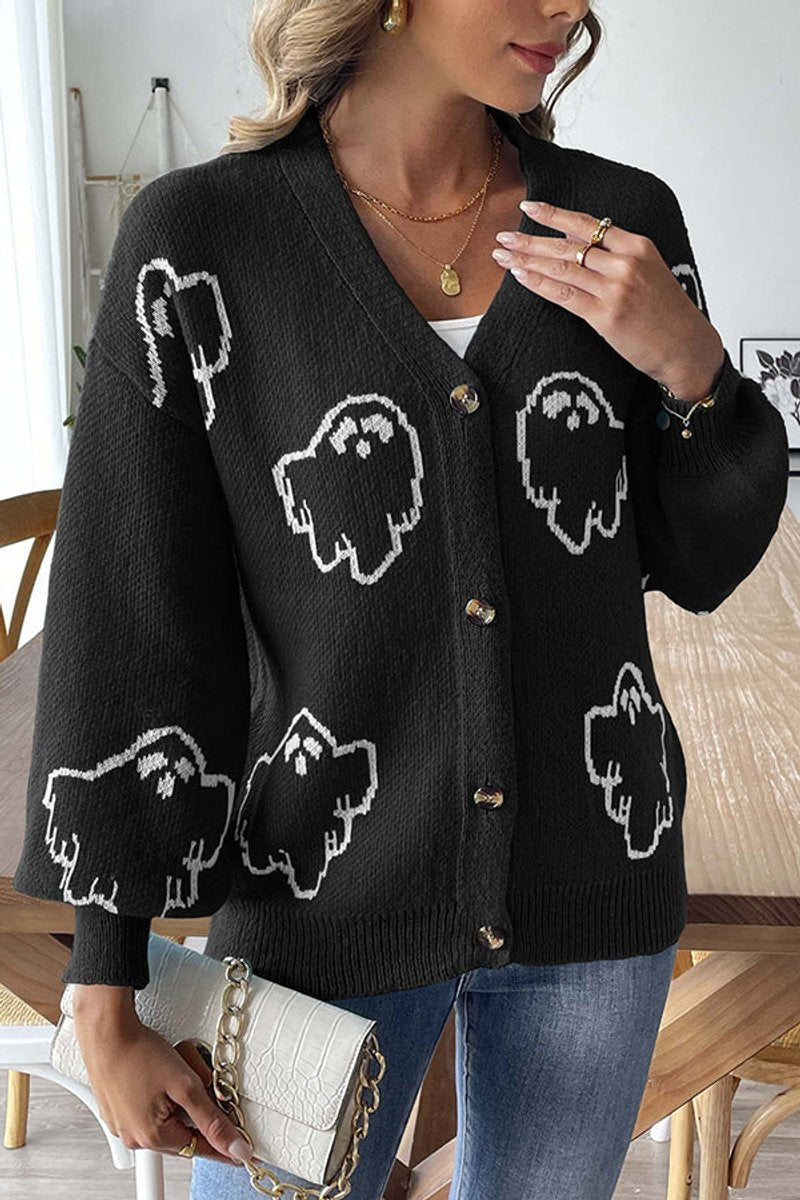 Halloween ghost button-front cardigan for women