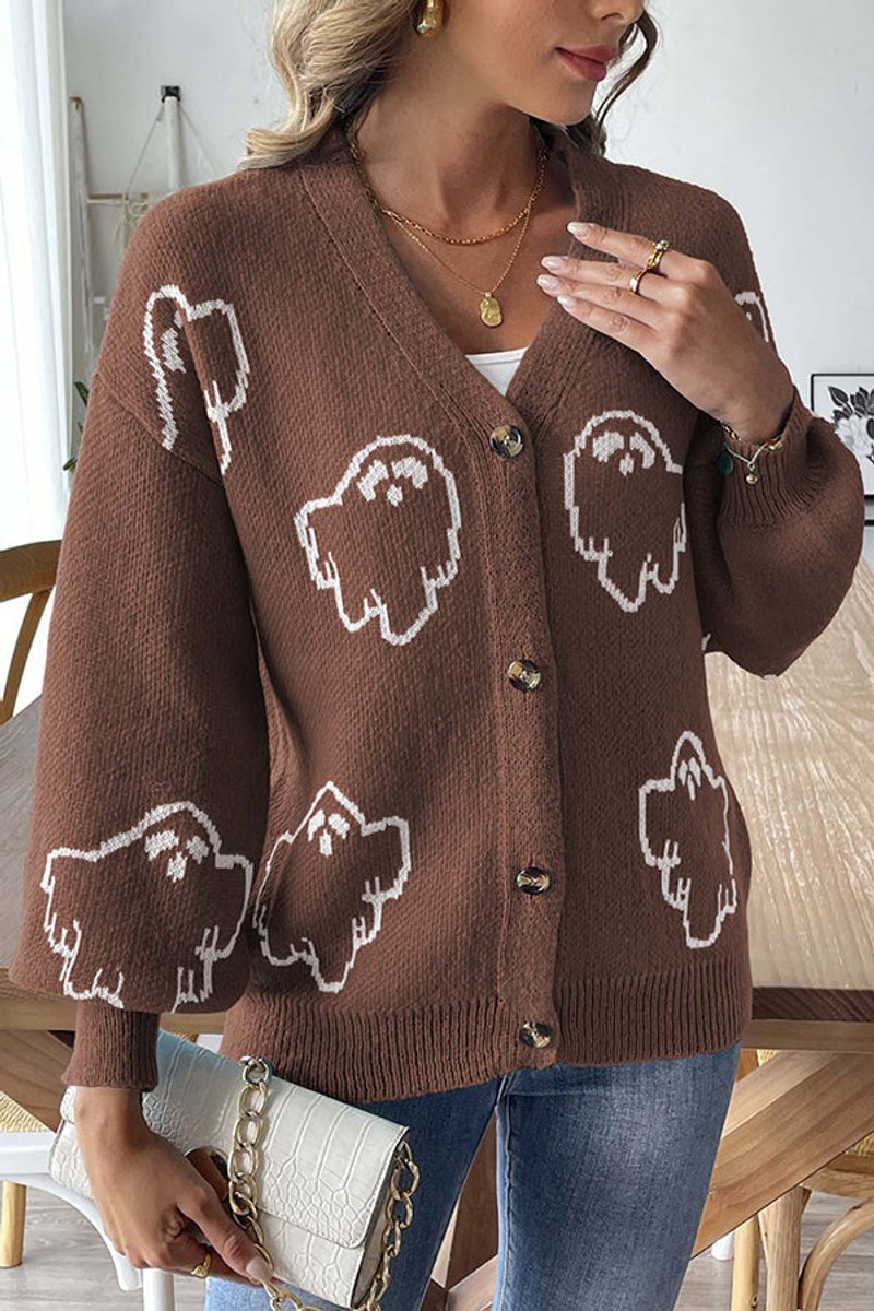 Halloween ghost button-front cardigan for women