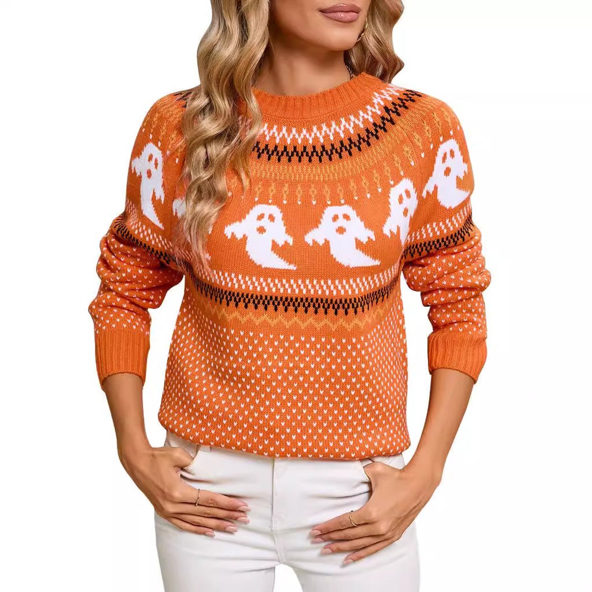 Halloween ghost Fair Isle sweater for women