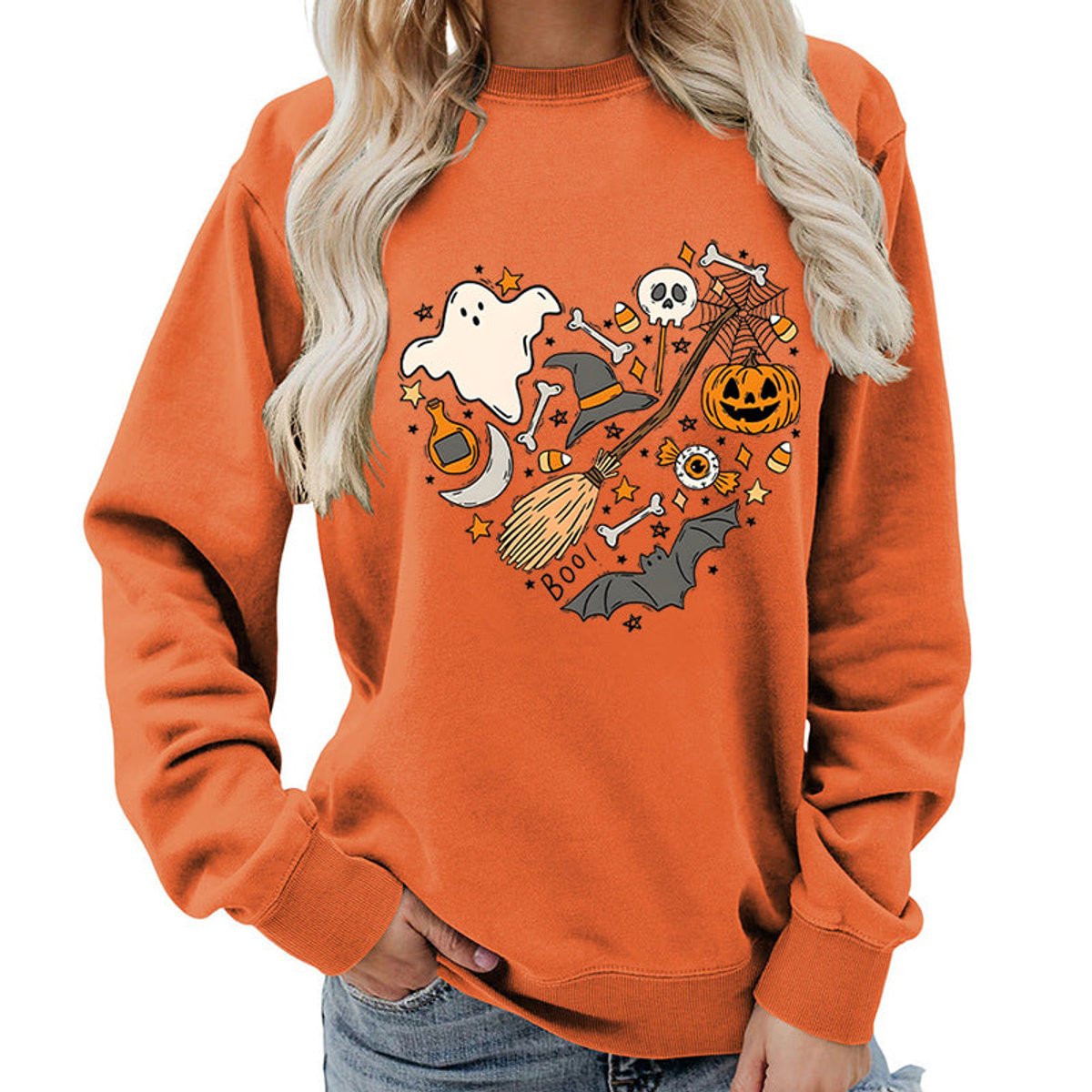 Halloween heart graphic sweatshirt in orange for women