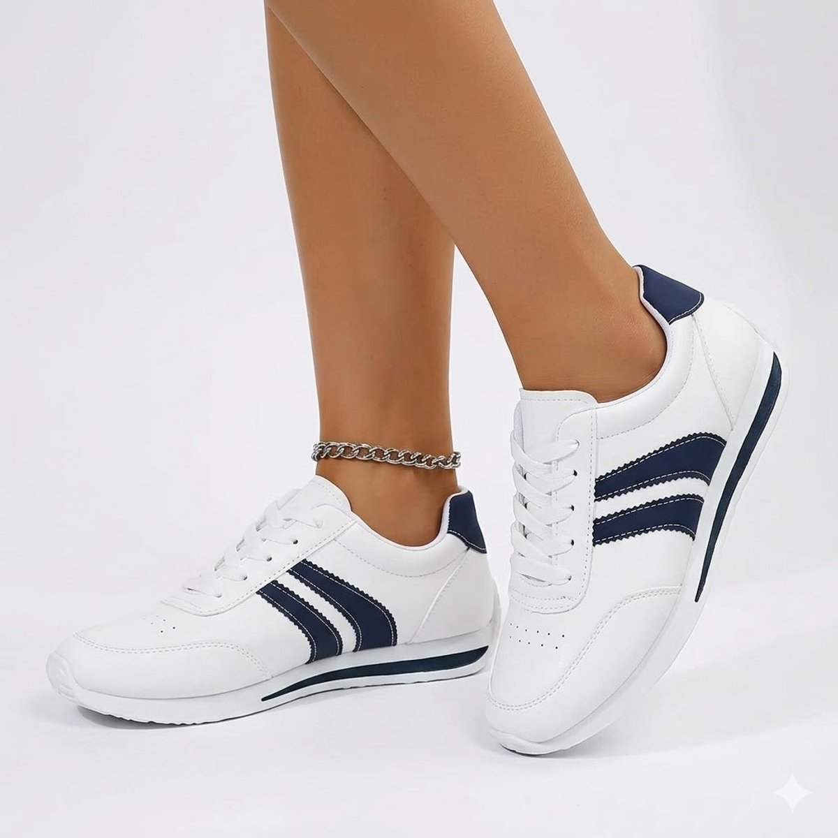 Striped leather-look sneakers for women