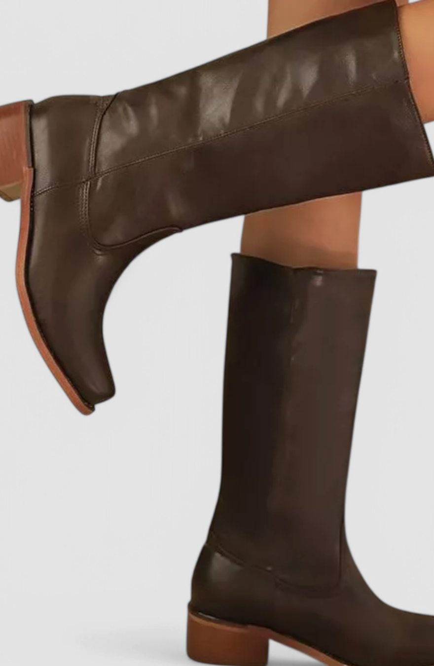 Square toe tall boots in brown, black, yellow or light brown for women