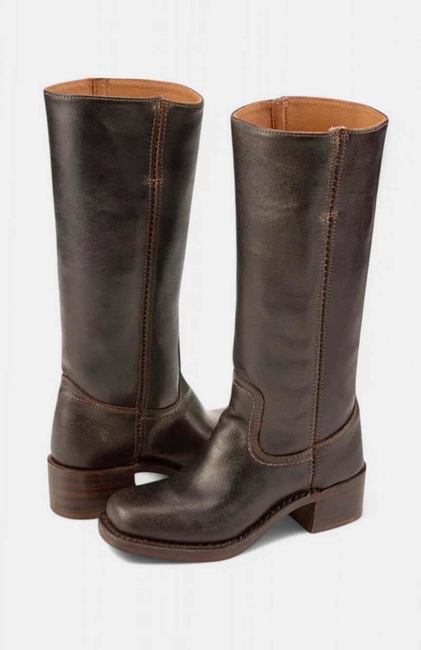 Square toe tall boots in brown, black, yellow or light brown for women