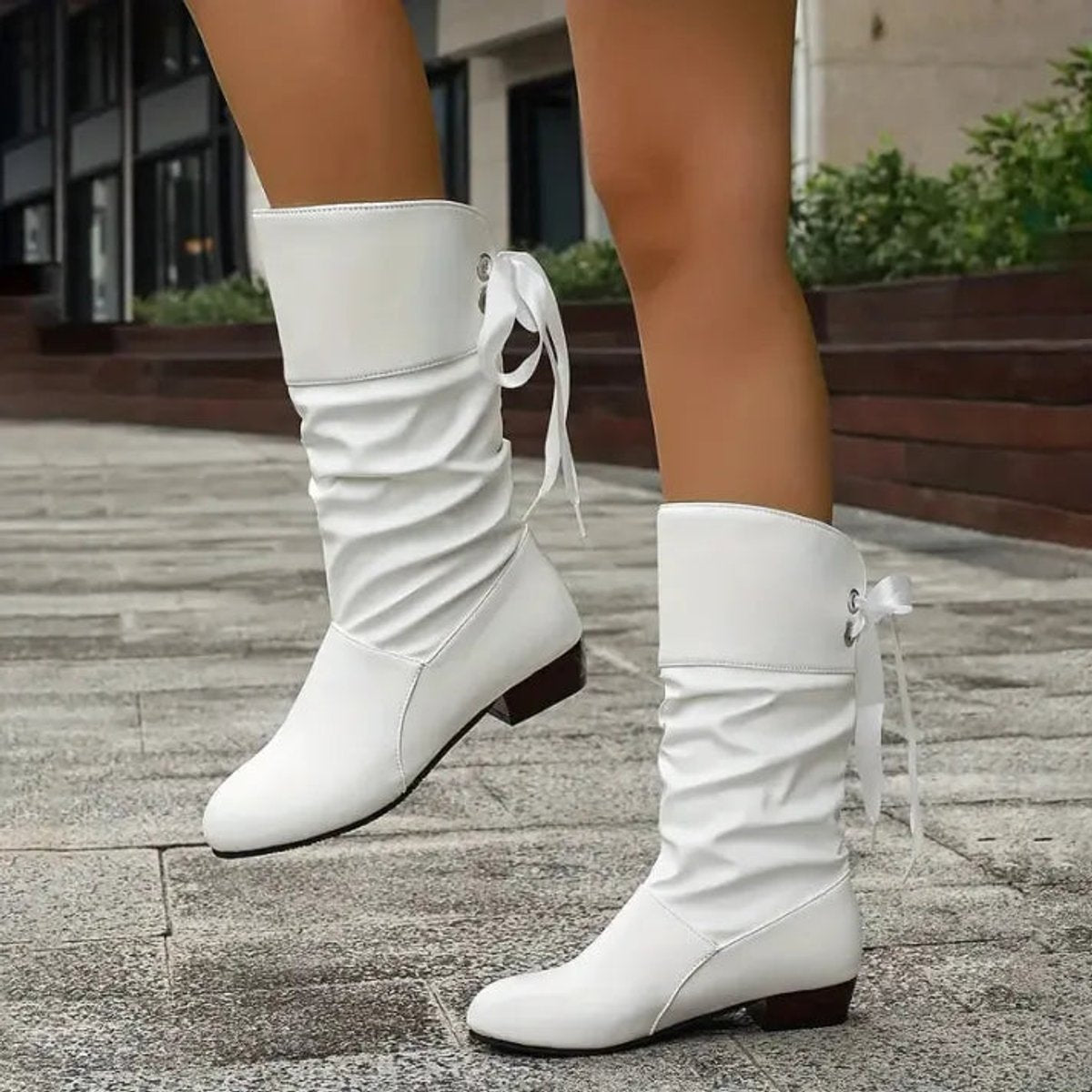 Lace-up block heel slouch boots for women