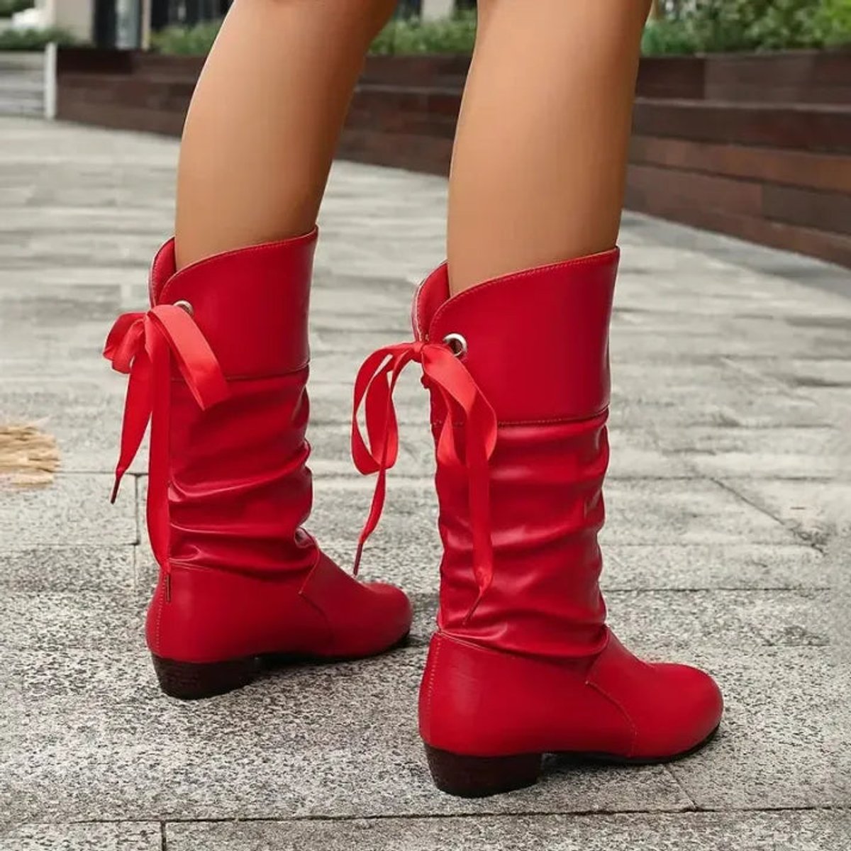 Lace-up block heel slouch boots for women