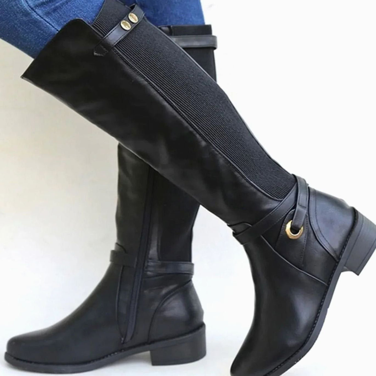 Knee-high riding boots in brown or black for women