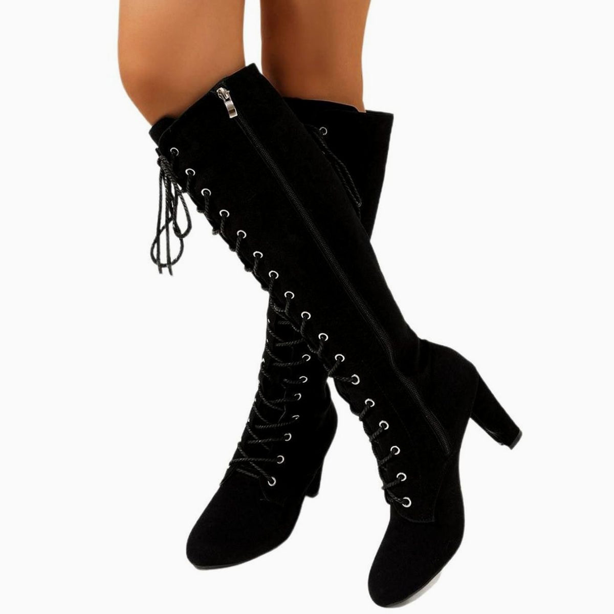 Lace-up over-the-knee boots in black or brown for women
