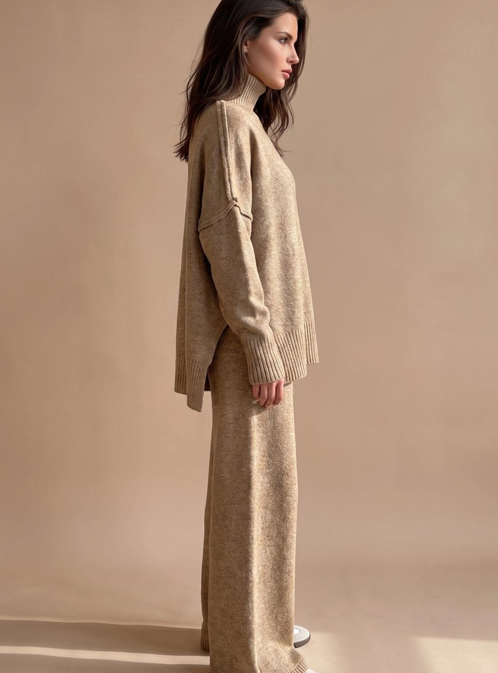 Oversized turtleneck wide-leg knit set for women