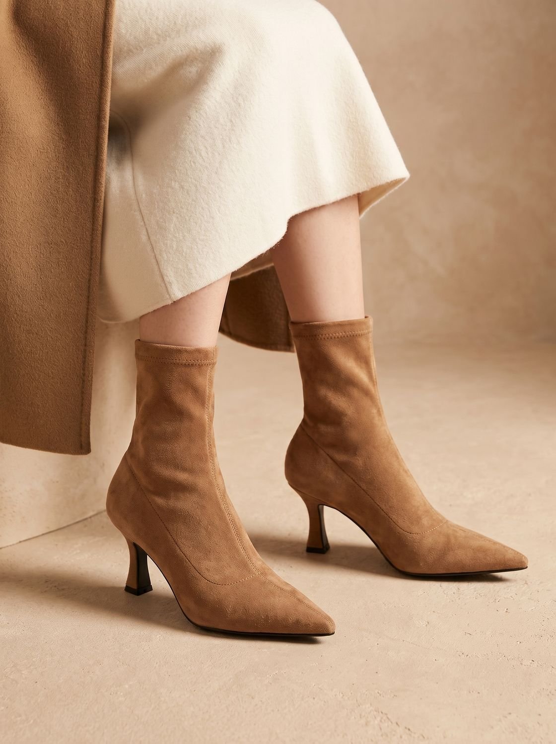Pointed toe kitten heel sock boots for women